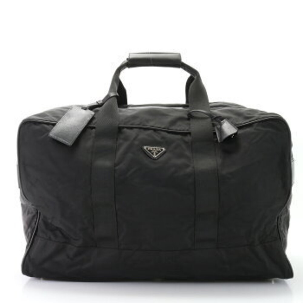 Prada Tessuto leather Boston bag triangle logo business trips travel Black